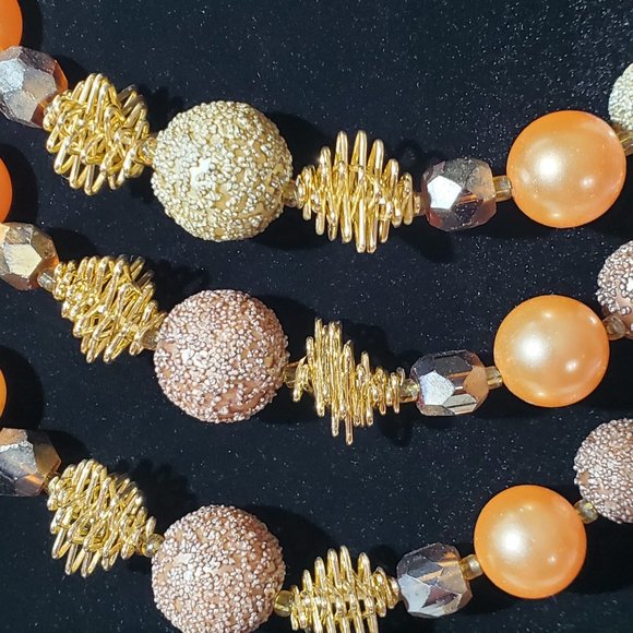 Three Layered Strand Beaded Fall Colors Golden Leaf Clasp Necklace - Picture 2 of 5